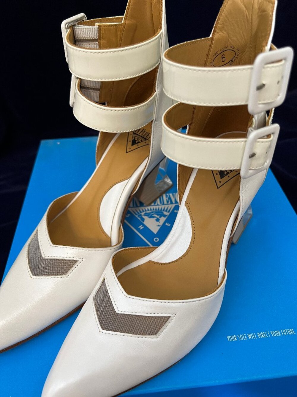 Fluevog  Modern Living Slant Ankle strap heel white size 6 - Picture 9 of 11